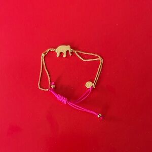 Stella & Dot Gold Elephant Bracelet with Pink Cord